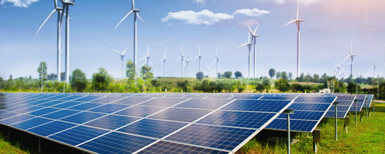 Solar panel and wind turbine farm